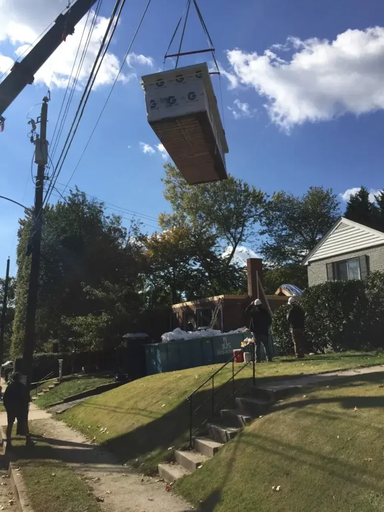 Arlington VA Recent Modular Home Addition Crane Transport