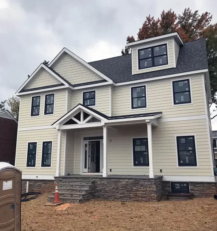 modular home in Arlington - yellow siding two story house