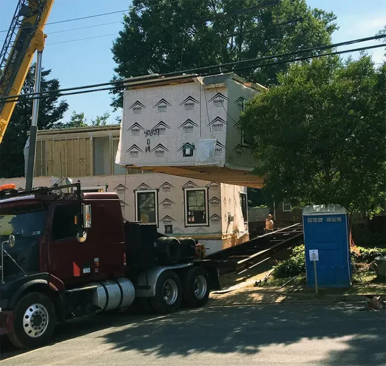 Setting the second floor on a new modular home in arlington