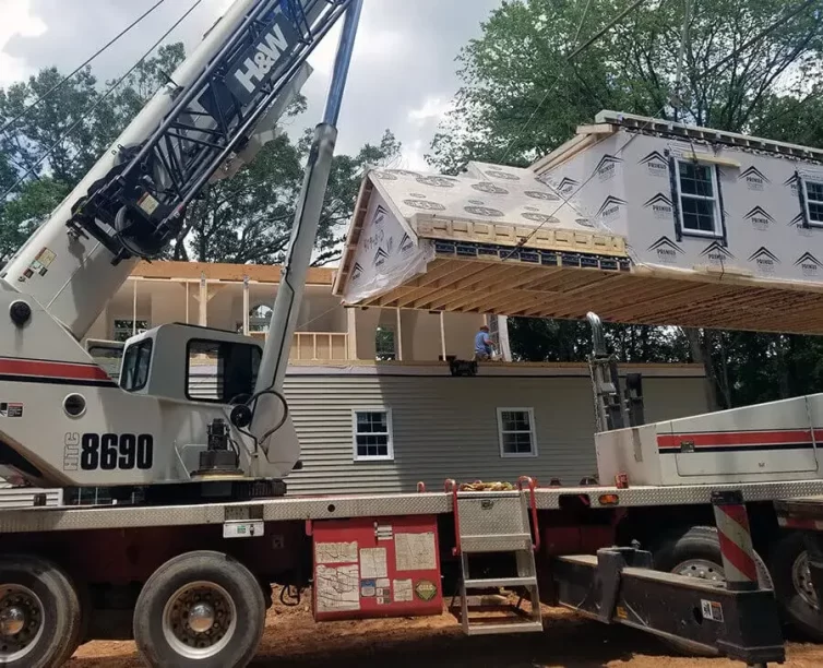 Leesburg VA Modular Home Lifting off the truck