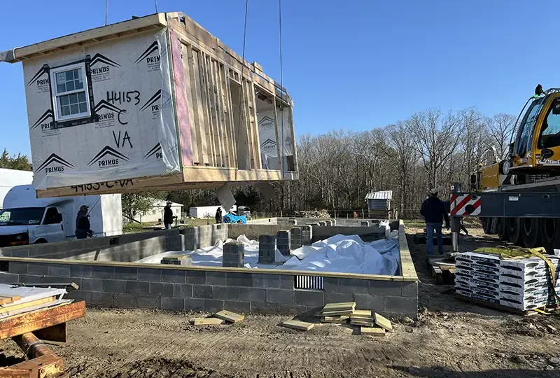 modular addition in Northern Virginia being placed on foundation